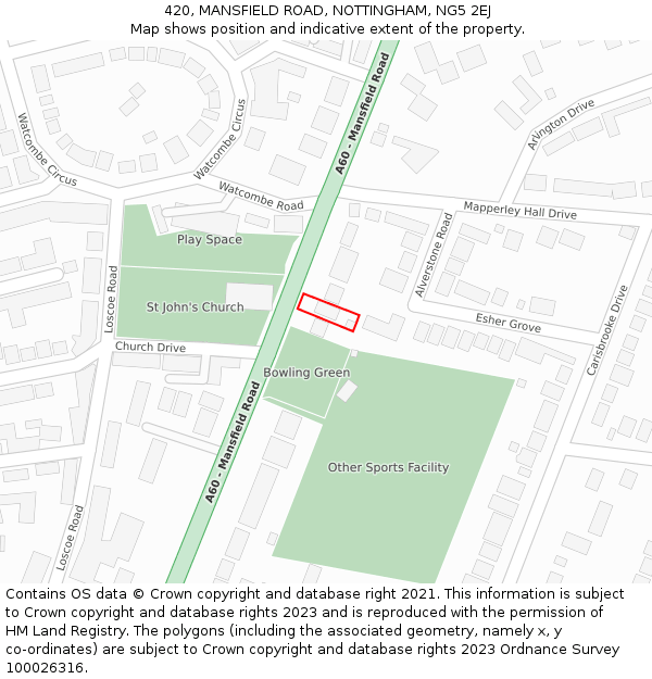 420, MANSFIELD ROAD, NOTTINGHAM, NG5 2EJ: Location map and indicative extent of plot