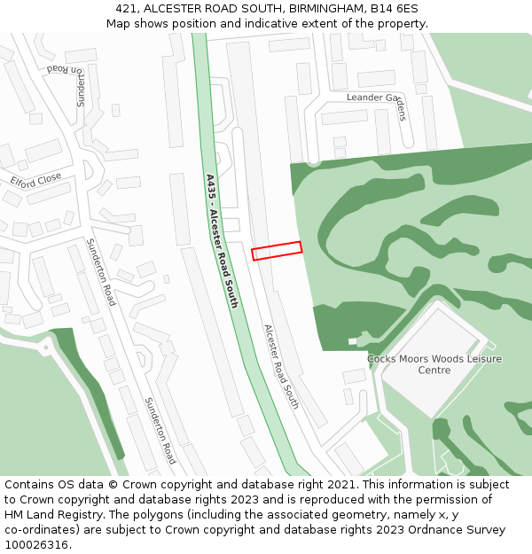 421, ALCESTER ROAD SOUTH, BIRMINGHAM, B14 6ES: Location map and indicative extent of plot