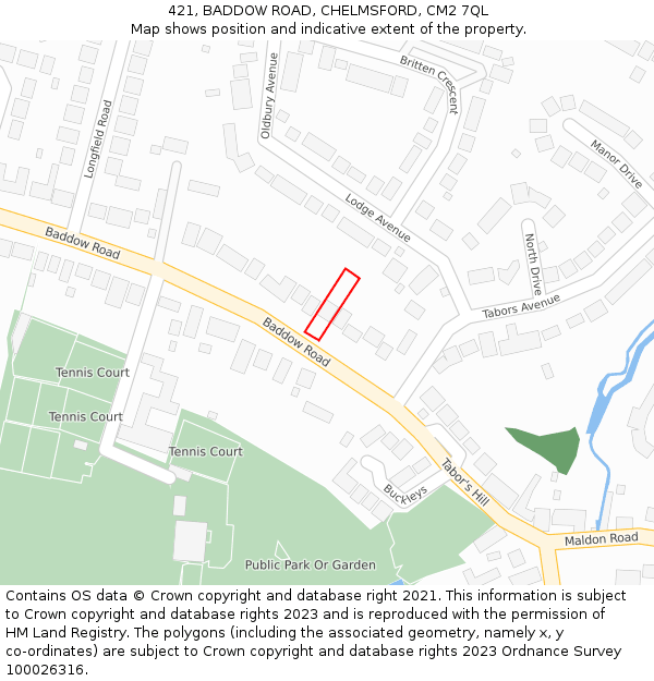 421, BADDOW ROAD, CHELMSFORD, CM2 7QL: Location map and indicative extent of plot