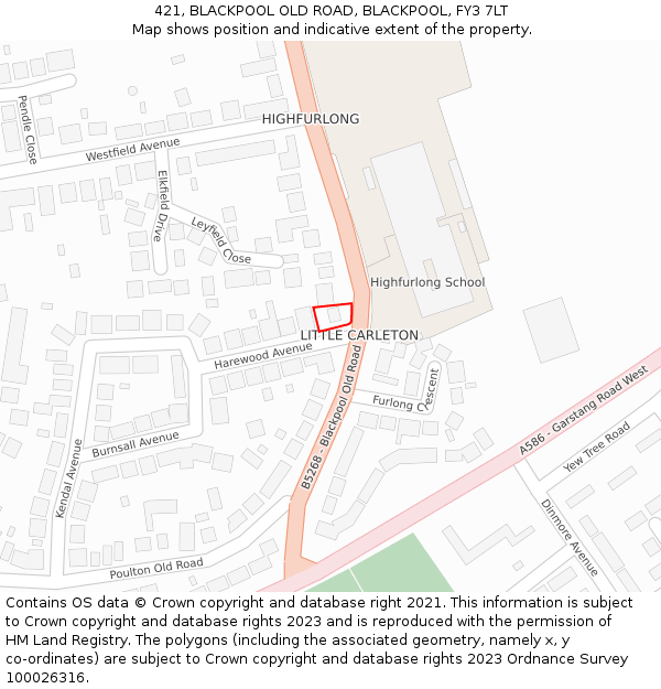 421, BLACKPOOL OLD ROAD, BLACKPOOL, FY3 7LT: Location map and indicative extent of plot