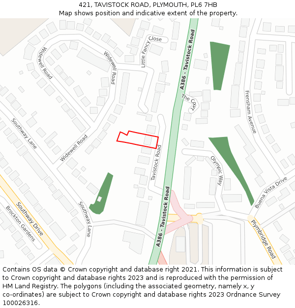 421, TAVISTOCK ROAD, PLYMOUTH, PL6 7HB: Location map and indicative extent of plot