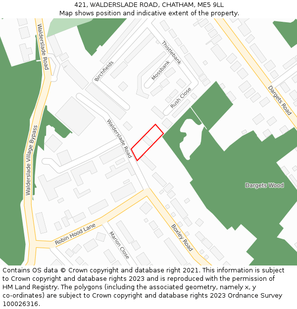 421, WALDERSLADE ROAD, CHATHAM, ME5 9LL: Location map and indicative extent of plot
