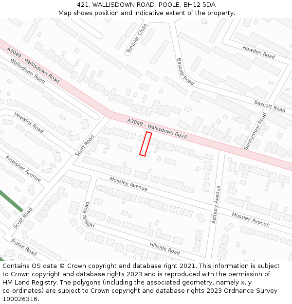 421, WALLISDOWN ROAD, POOLE, BH12 5DA: Location map and indicative extent of plot