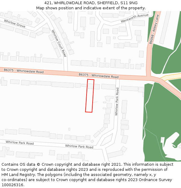 421, WHIRLOWDALE ROAD, SHEFFIELD, S11 9NG: Location map and indicative extent of plot