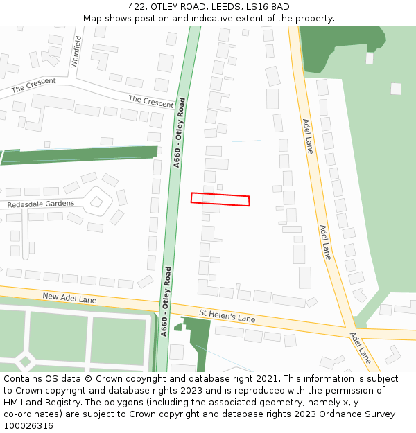 422, OTLEY ROAD, LEEDS, LS16 8AD: Location map and indicative extent of plot