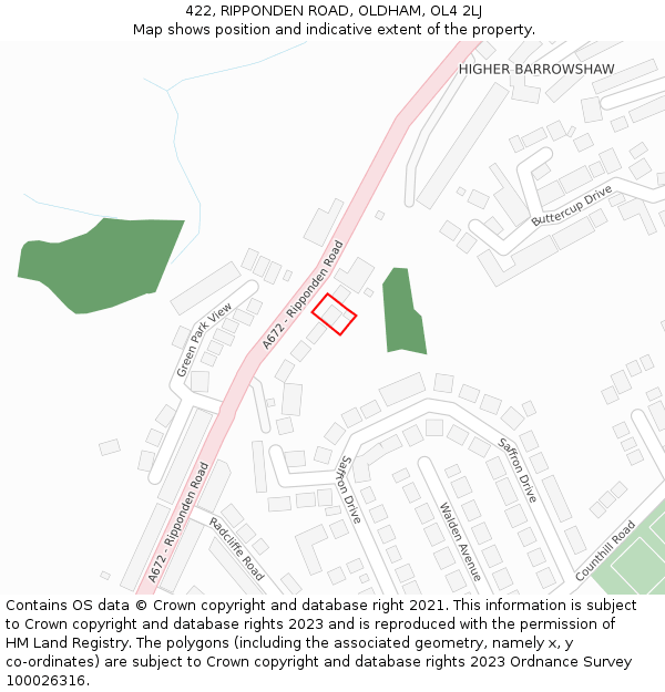 422, RIPPONDEN ROAD, OLDHAM, OL4 2LJ: Location map and indicative extent of plot