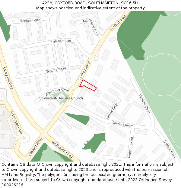 422A, COXFORD ROAD, SOUTHAMPTON, SO16 5LL: Location map and indicative extent of plot