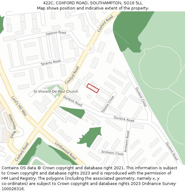 422C, COXFORD ROAD, SOUTHAMPTON, SO16 5LL: Location map and indicative extent of plot