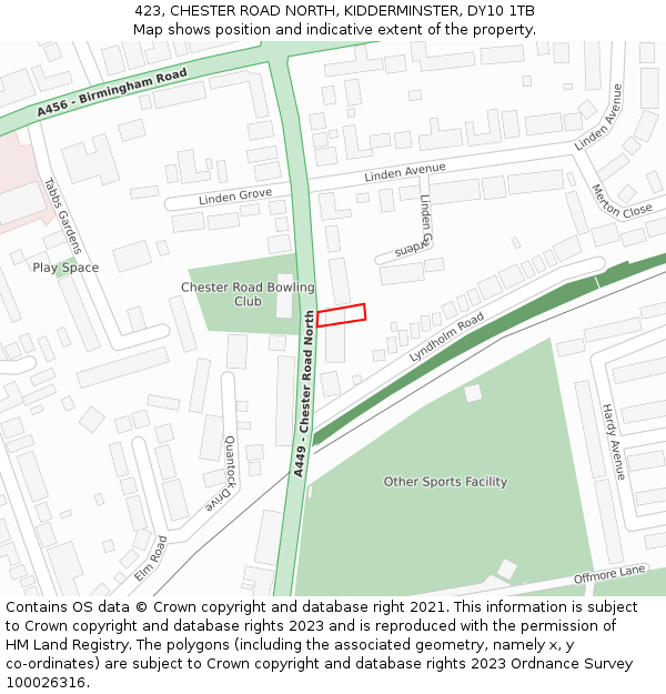 423, CHESTER ROAD NORTH, KIDDERMINSTER, DY10 1TB: Location map and indicative extent of plot