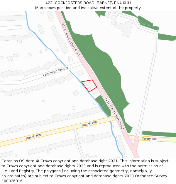 423, COCKFOSTERS ROAD, BARNET, EN4 0HH: Location map and indicative extent of plot