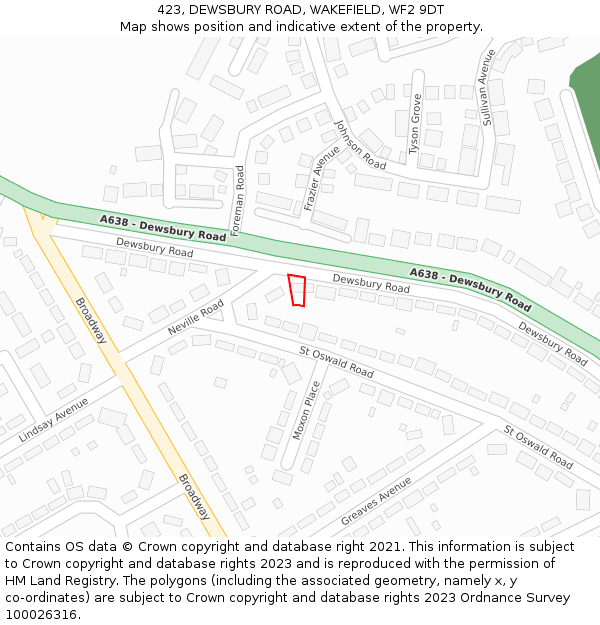 423, DEWSBURY ROAD, WAKEFIELD, WF2 9DT: Location map and indicative extent of plot