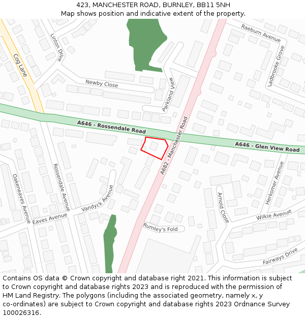 423, MANCHESTER ROAD, BURNLEY, BB11 5NH: Location map and indicative extent of plot