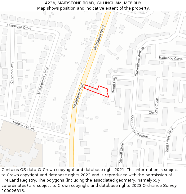 423A, MAIDSTONE ROAD, GILLINGHAM, ME8 0HY: Location map and indicative extent of plot