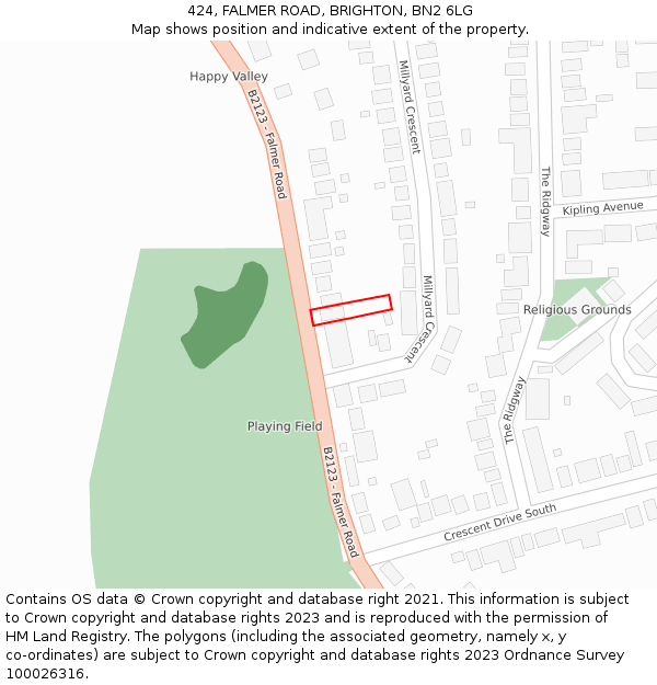 424, FALMER ROAD, BRIGHTON, BN2 6LG: Location map and indicative extent of plot