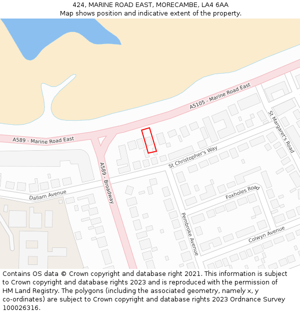 424, MARINE ROAD EAST, MORECAMBE, LA4 6AA: Location map and indicative extent of plot