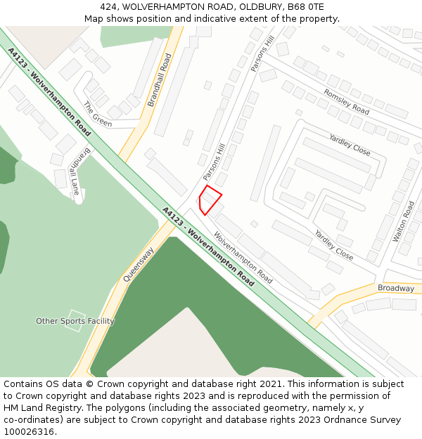 424, WOLVERHAMPTON ROAD, OLDBURY, B68 0TE: Location map and indicative extent of plot