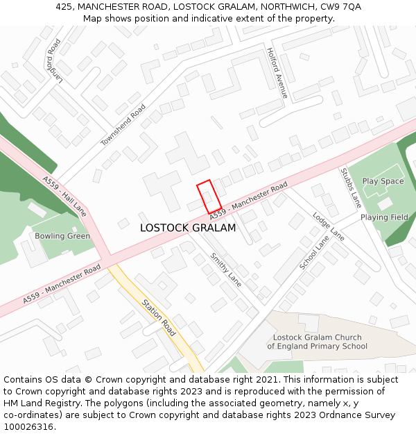 425, MANCHESTER ROAD, LOSTOCK GRALAM, NORTHWICH, CW9 7QA: Location map and indicative extent of plot