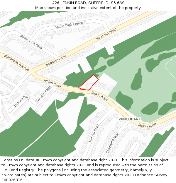 426, JENKIN ROAD, SHEFFIELD, S5 6AS: Location map and indicative extent of plot