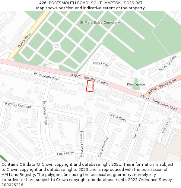 426, PORTSMOUTH ROAD, SOUTHAMPTON, SO19 9AT: Location map and indicative extent of plot