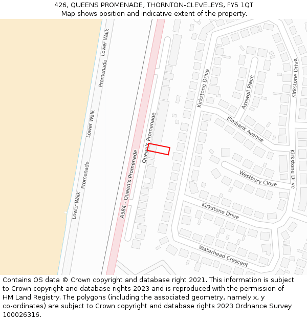 426, QUEENS PROMENADE, THORNTON-CLEVELEYS, FY5 1QT: Location map and indicative extent of plot