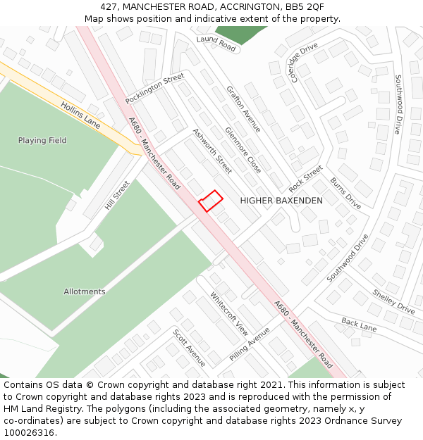 427, MANCHESTER ROAD, ACCRINGTON, BB5 2QF: Location map and indicative extent of plot