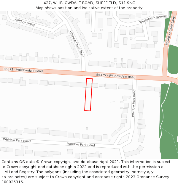 427, WHIRLOWDALE ROAD, SHEFFIELD, S11 9NG: Location map and indicative extent of plot