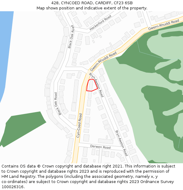 428, CYNCOED ROAD, CARDIFF, CF23 6SB: Location map and indicative extent of plot