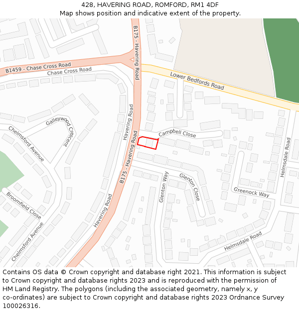 428, HAVERING ROAD, ROMFORD, RM1 4DF: Location map and indicative extent of plot