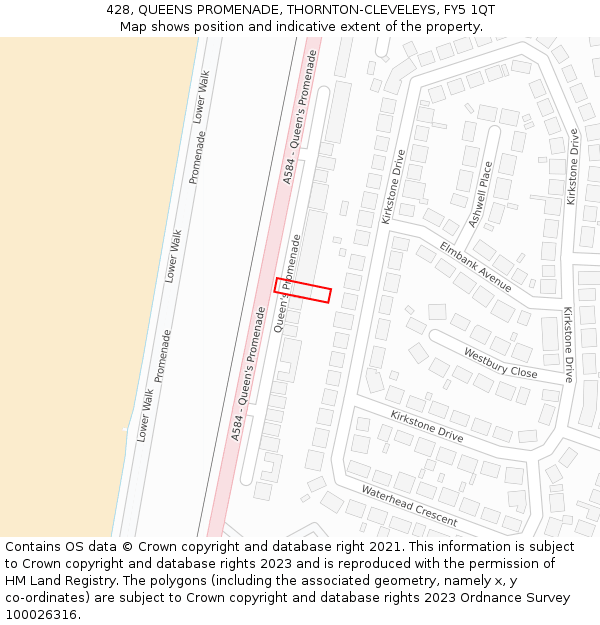 428, QUEENS PROMENADE, THORNTON-CLEVELEYS, FY5 1QT: Location map and indicative extent of plot