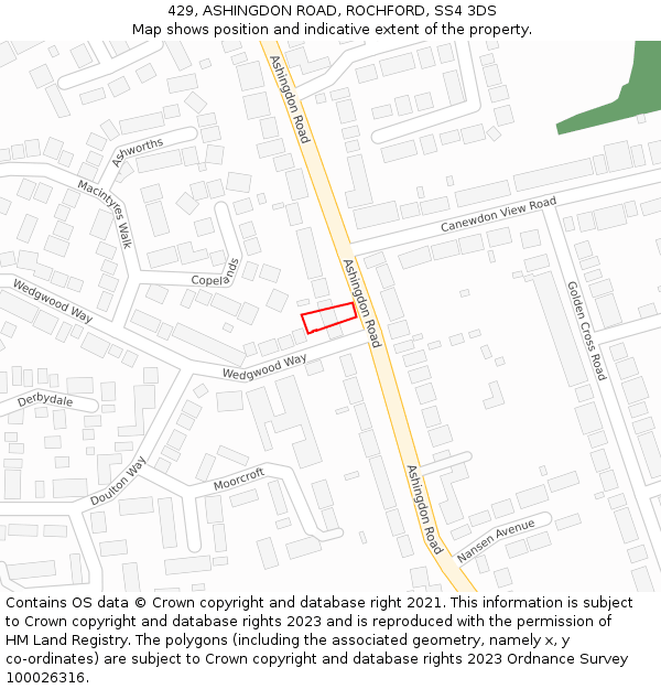 429, ASHINGDON ROAD, ROCHFORD, SS4 3DS: Location map and indicative extent of plot