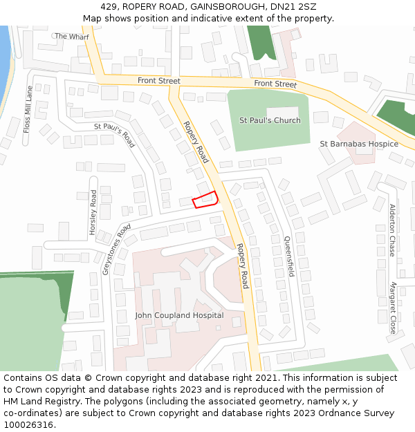 429, ROPERY ROAD, GAINSBOROUGH, DN21 2SZ: Location map and indicative extent of plot