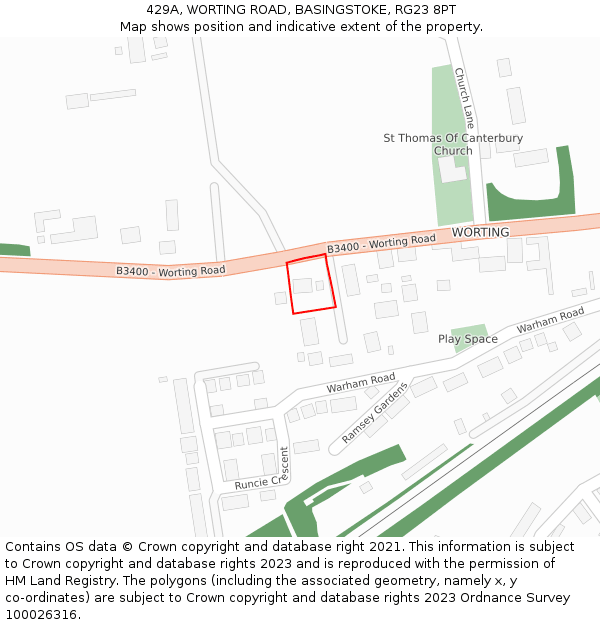 429A, WORTING ROAD, BASINGSTOKE, RG23 8PT: Location map and indicative extent of plot