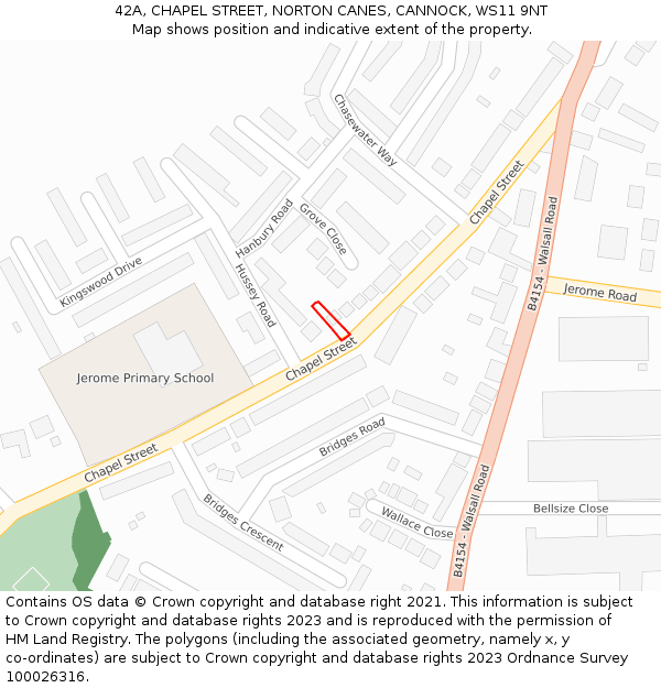 42A, CHAPEL STREET, NORTON CANES, CANNOCK, WS11 9NT: Location map and indicative extent of plot