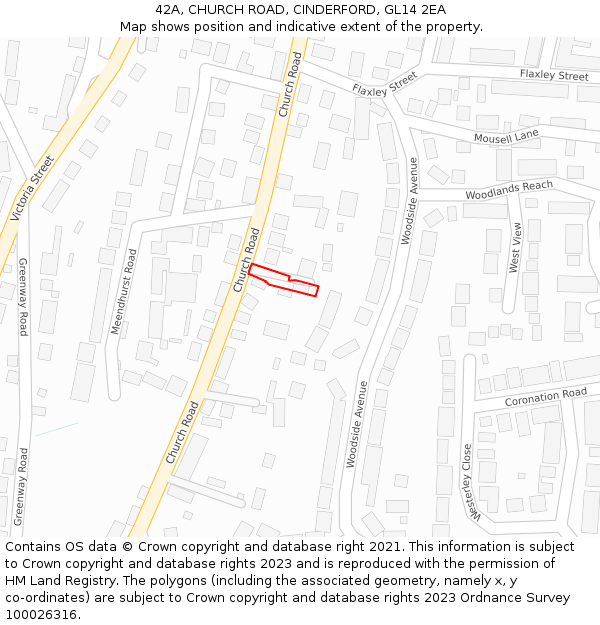 42A, CHURCH ROAD, CINDERFORD, GL14 2EA: Location map and indicative extent of plot