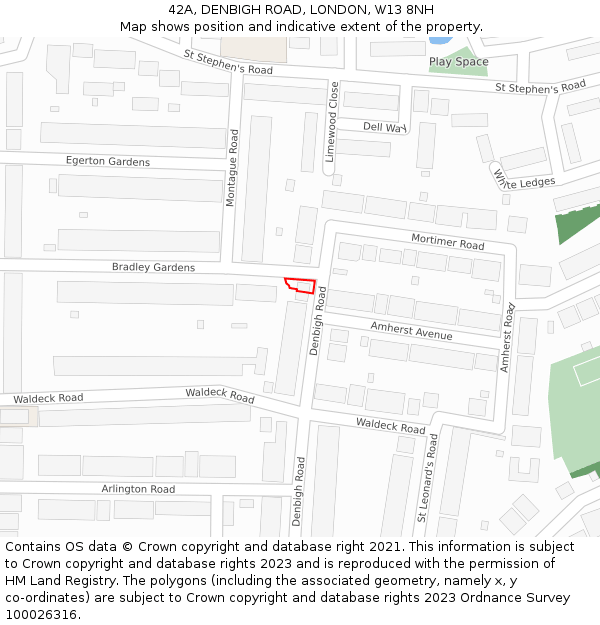 42A, DENBIGH ROAD, LONDON, W13 8NH: Location map and indicative extent of plot