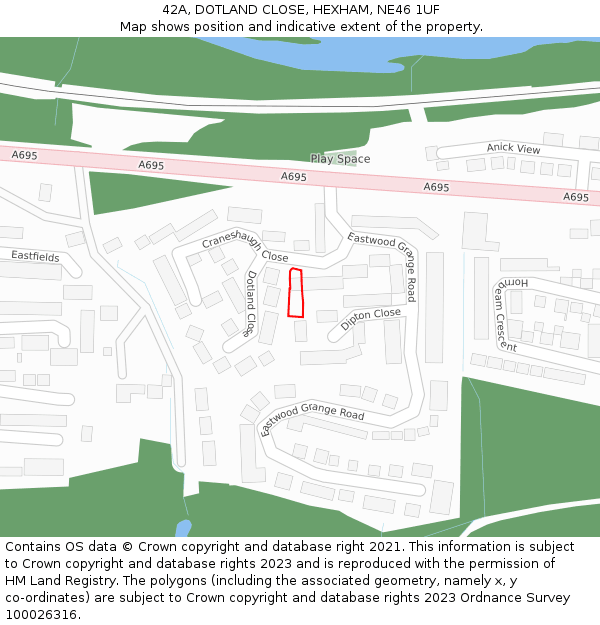 42A, DOTLAND CLOSE, HEXHAM, NE46 1UF: Location map and indicative extent of plot