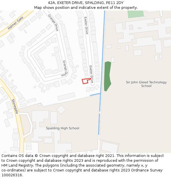 42A, EXETER DRIVE, SPALDING, PE11 2DY: Location map and indicative extent of plot