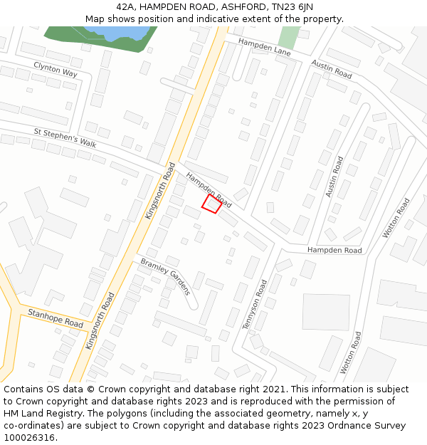 42A, HAMPDEN ROAD, ASHFORD, TN23 6JN: Location map and indicative extent of plot
