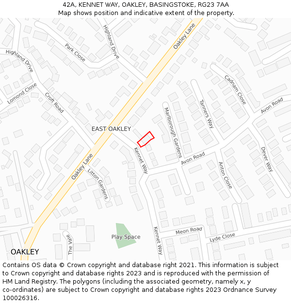 42A, KENNET WAY, OAKLEY, BASINGSTOKE, RG23 7AA: Location map and indicative extent of plot