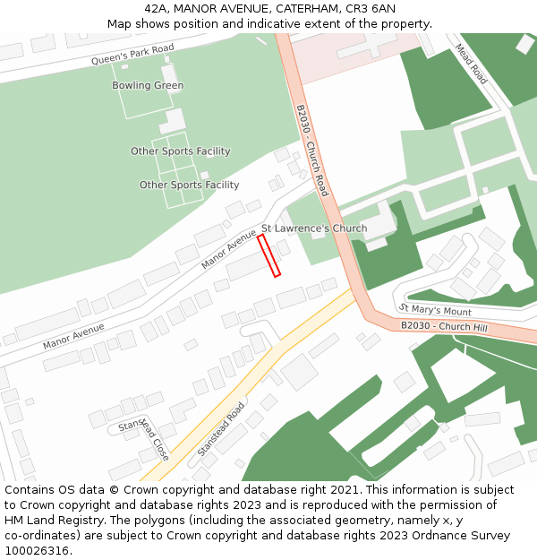 42A, MANOR AVENUE, CATERHAM, CR3 6AN: Location map and indicative extent of plot