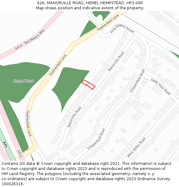 42A, MANORVILLE ROAD, HEMEL HEMPSTEAD, HP3 0AP: Location map and indicative extent of plot