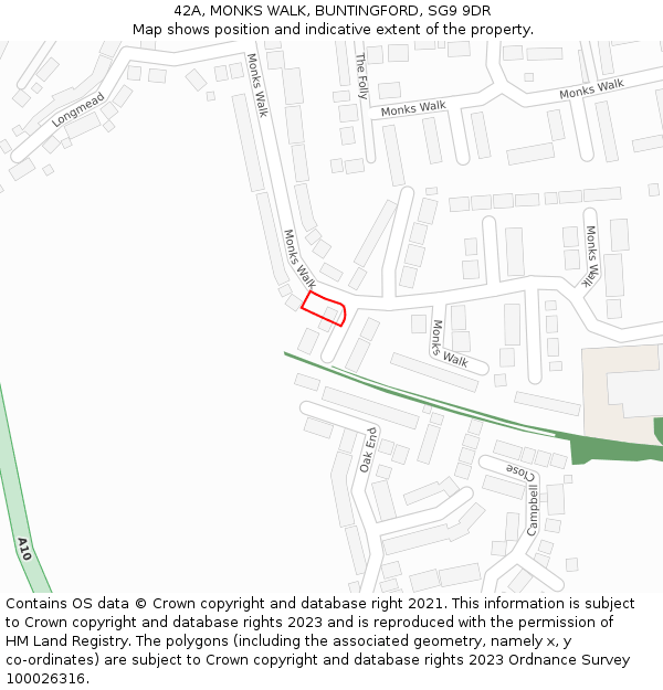 42A, MONKS WALK, BUNTINGFORD, SG9 9DR: Location map and indicative extent of plot