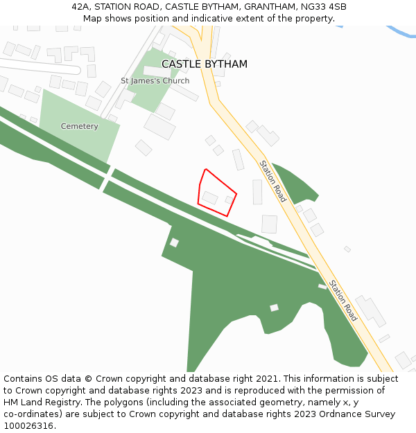 42A, STATION ROAD, CASTLE BYTHAM, GRANTHAM, NG33 4SB: Location map and indicative extent of plot