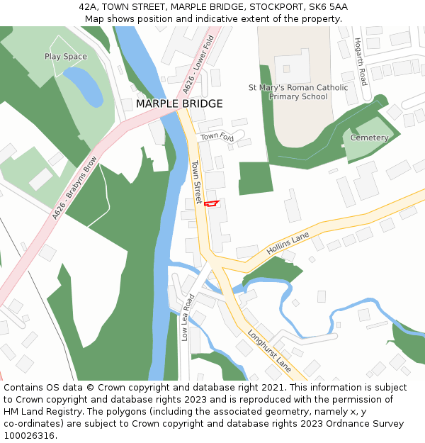 42A, TOWN STREET, MARPLE BRIDGE, STOCKPORT, SK6 5AA: Location map and indicative extent of plot