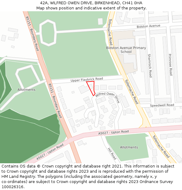 42A, WILFRED OWEN DRIVE, BIRKENHEAD, CH41 0HA: Location map and indicative extent of plot