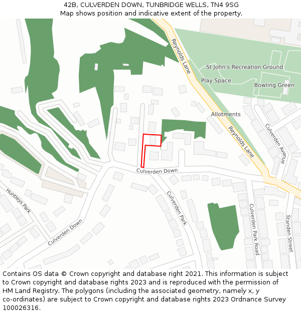 42B, CULVERDEN DOWN, TUNBRIDGE WELLS, TN4 9SG: Location map and indicative extent of plot