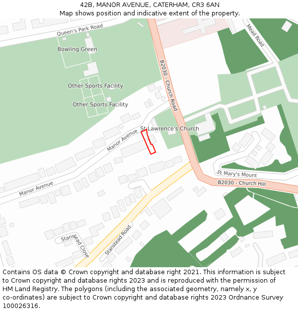 42B, MANOR AVENUE, CATERHAM, CR3 6AN: Location map and indicative extent of plot