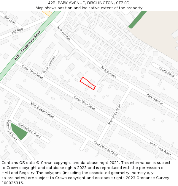 42B, PARK AVENUE, BIRCHINGTON, CT7 0DJ: Location map and indicative extent of plot