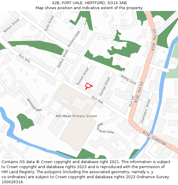 42B, PORT VALE, HERTFORD, SG14 3AB: Location map and indicative extent of plot