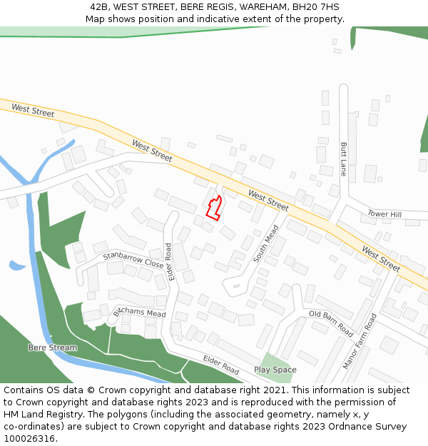 42B, WEST STREET, BERE REGIS, WAREHAM, BH20 7HS: Location map and indicative extent of plot
